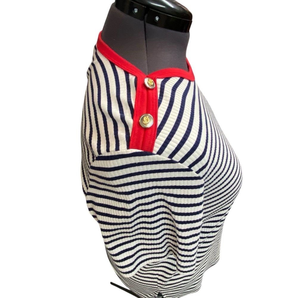 Links Women's size XL Navy White Striped knit rib Tee Coastal sailing Red Trim - Picture 5 of 8